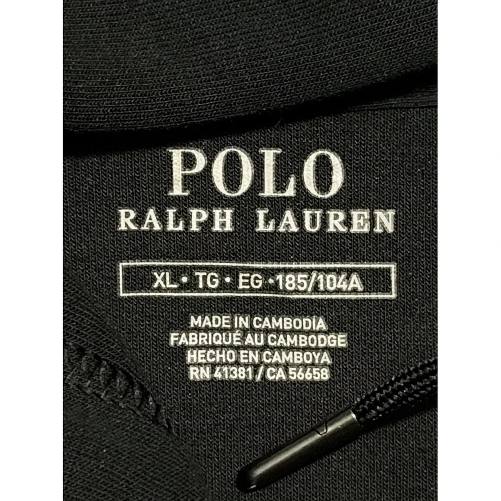 Polo Ralph Lauren Mens XL Double-Knit Full-Zip Back Logo Hoodie Spellout Black